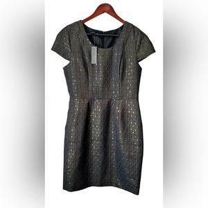 NWT Covington Cocktail Dress Gold Metallic fully lined SZ 12 Cap Sleeve